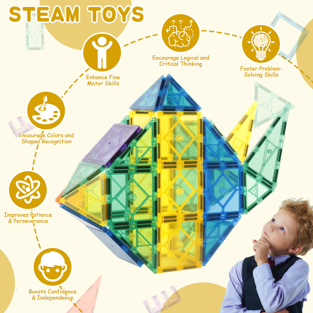 Montessori Magnetic Tiles – 104 PCS Educational Toy for Kids (Ages 3+)