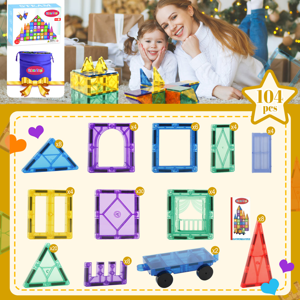 Montessori Magnetic Tiles – 104 PCS Educational Toy for Kids (Ages 3+)